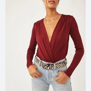 Free People Intimately Turnt Long Sleeve V-neck Bodysuit.